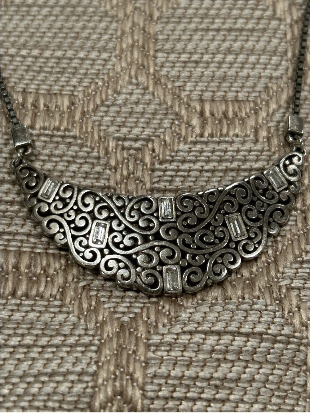 NEW Brighton Silver Filigree Statement Necklace - Elegant Scroll Design